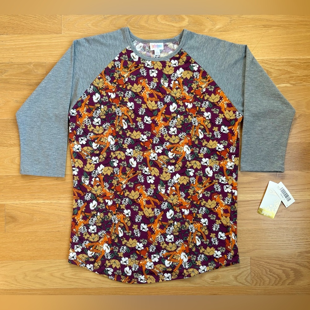 LuLaRoe x Disney “Bambi” Randy Top L NWT – Forest Print Raglan Tee